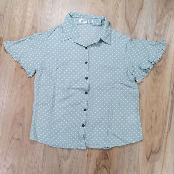 🔺️Jolt Blueish Gray Polka Dot Buttoned Top Small - Picture 1 of 8